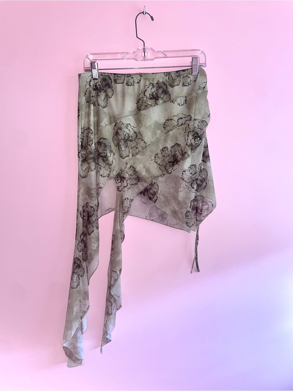 Urban Outfitters Olive Floral Asymmetrical Wrap Skirt